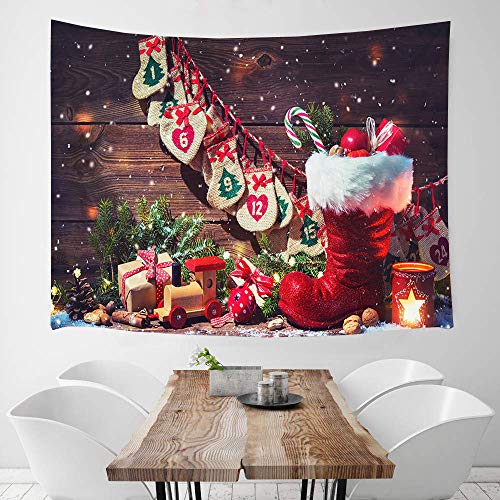 Hakona クリスマス飾り タペストリー クリスマスツリー おしゃれ壁掛け 木目の背景 装飾布 欧米風 壁飾りインテリア 雰囲気満点 多機能 パーティー リビング 窓 個性ギフト お店 お祝い(150*150)