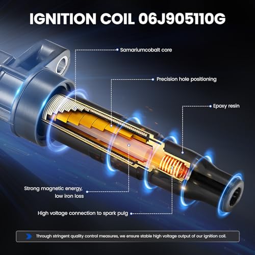 Image of 4-Pack UF765 Ignition Coils & 4469 Spark Plugs Kit Compatible with Audi A3 A4 A5 A6 Quattro TT S3 Q7, Compatible with Volkswagen Golf R, 1.8L 2.0L L4 - Replaces 06H905110G LFR5AIX11 5018