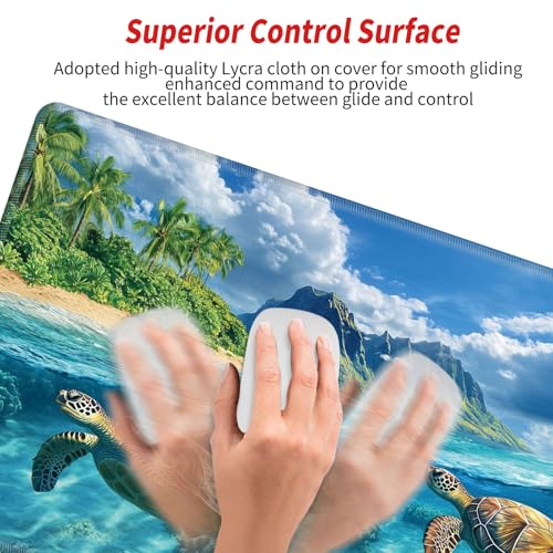 Image of Gaming Mouse Pad Sea Turtle Mousepad 24x12 Inch Desk Mat XL Long Desk Pad Non-Slip Rubber Base Computer Mat with Stitched Edges for Office Work Home Game