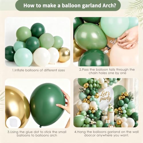 Image of Sage Green Balloon Garland Arch Kit, Mint Green,Gold,Sand White,144 pcs
