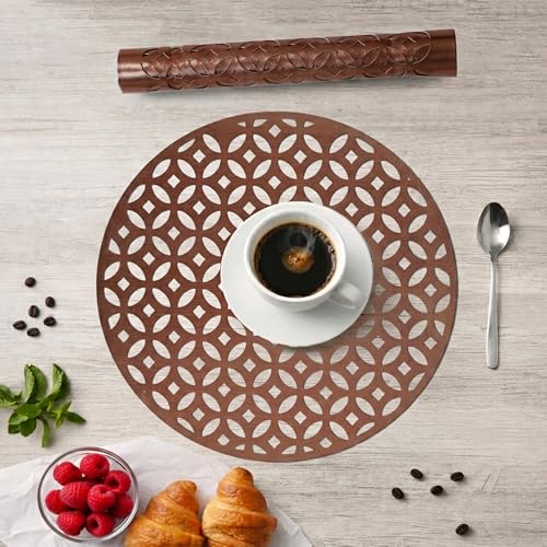 Image of Kuber Industries Leather Round Table Mats Set of 6 | Reusable and Washable Placemat /Dining Table Mat for Wedding and Family Functions | Copper