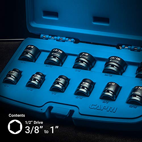 Image of Capri Tools 1 /2 in. Drive Stubby Impact Socket Set, SAE, 3 /8 to 1 in, 11-Piece (CP55430)