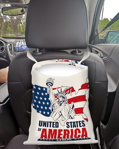 Image of Car Trash Can, Seat Back Hanging Car Trash Bag, Cute Canvas Car Garbage Bag, Essential Car Trash Bin Car Organizers USA Mapping