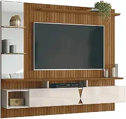 Painel para Tv até 55 Polegadas com Espelho 1,83m Intense Ripado Impressão 3d Freijó/off White Perolizado Lukaliam