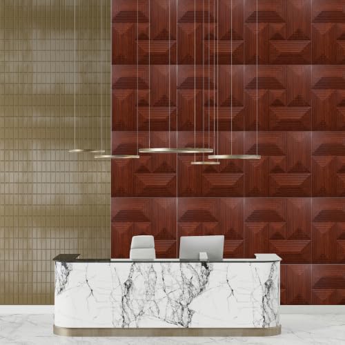 Image of ASKCREW 3D PVC Wall Panel with Premium Wooden Texture & Golden Inlay Modern Designer Wall Decor for Living Room, Bedroom & Office Interior, cafes (50x50 cm) (Cover Area 2.7 feet)