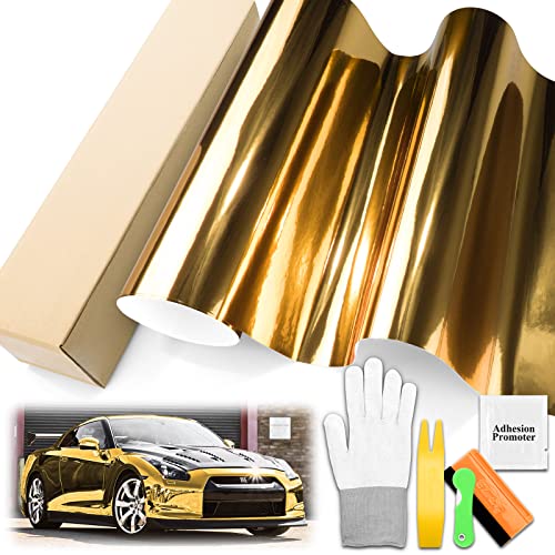 Free Tool Kit Premium Gold Chrome Car Vinyl Wrap Sticker Decal Sheet with Bubble Free - 60