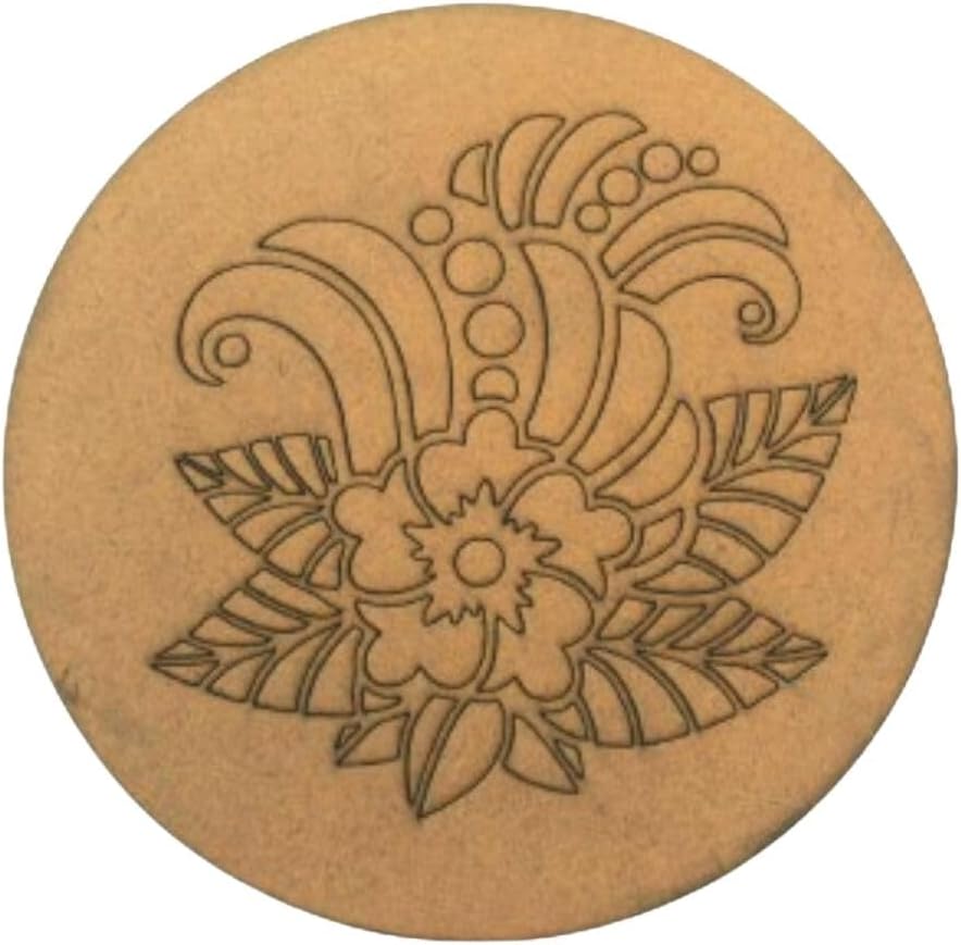 Stellx MDF Board Lippan Design, Pre-Marked Printed for Art & Craft, Wooden Rangoli, Artistic DIY Work Art MDF Round Cutout for Decorations, Festival, Painting(8In, 2.3mm, Pack of 5)