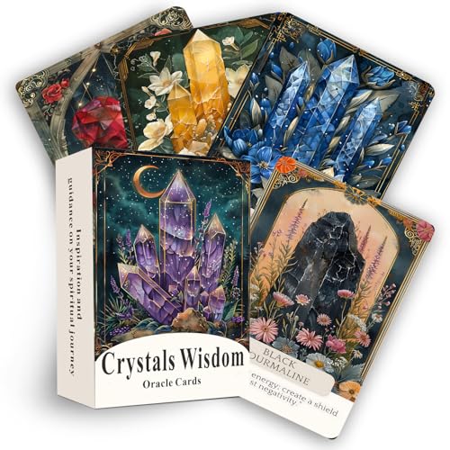 ZHQGYN Crystal Wisdom Plant Oracle Cards, Oracle Cards for Beginners, 44 Oracle Card Deck, and Witchcraft Divination Card are Designed to Inspire and Guide (3.42“ × 4.72