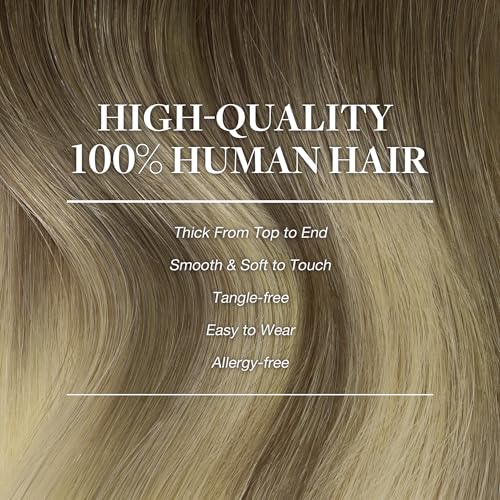 Image of GOO GOO Clip in Hair Extensions Real Human Hair, 22inch 120g 7Pcs, 9 /60 Balayage Ash Brown to Platinum Blonde, Remy Human Hair Extensions Clip ins for Women, Natural Human Hair