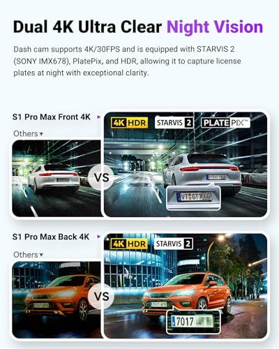 Vantrue S1 Pro Max 4K+4K(2160P+2160P) Dash Cam Front and Rear, Dual Dash Camera with Starvis2 HDR PlatePix Night Vision, 5GHz WiFi, GPS, Optional Lte, Parking Mode, Voice Control, Dashcam Support 1TB - Image 4