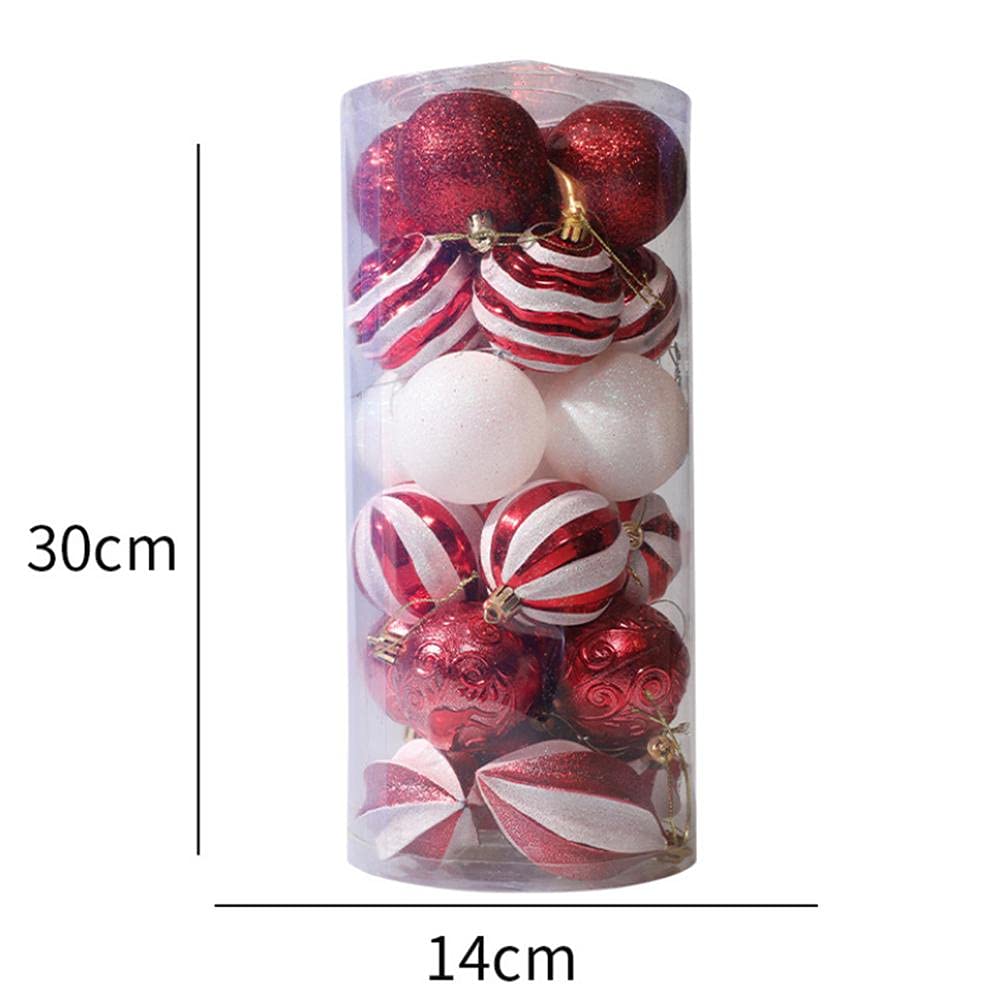 Lot de 25 boules de Noël rouges et blanches avec boucle de suspension pour Noël, festival, fête de mariage (8 cm)