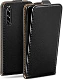 moex Flip Case für Sony Xperia 5 - Hülle klappbar, 360 Grad Klapphülle aus Vegan Leder, Handytasche mit vertikaler Klappe, magnetisch - Schwarz