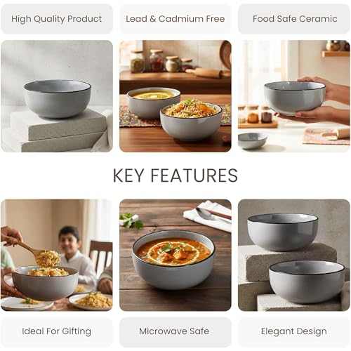 Image of The Earth Store Grey Marble Serving Bowl - 800ML Ceramic Serving Bowl | Microwave & Dishwasher Safe Ceramic Bowl for Home, Gifting & Restaurants