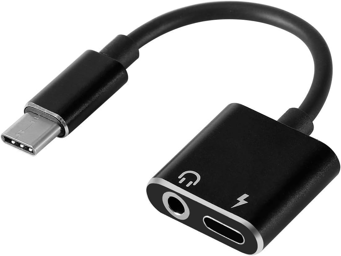 KITRO Plus 2 in 1 Type-C to 3.5 mm Head Aux Audio USB Cable and Headphone Splitter for All Smartphones and Headphones (Black)