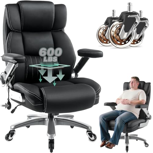 600LBS Breathable Fabric Big and Tall Office Chair with 5D Flip A...