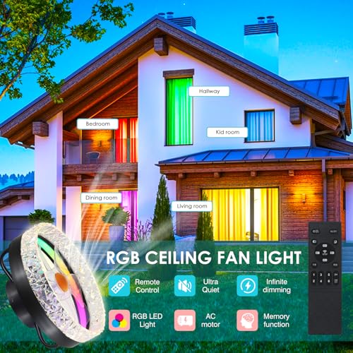 Image of Mpayel RGB Ceiling Fans with Lights and Remote, 13'' Low Profile Ceiling Fans, LED Bladeless Modern Flush Mount Ceiling Fan Light for Bedroom, Living Room, Kitchen