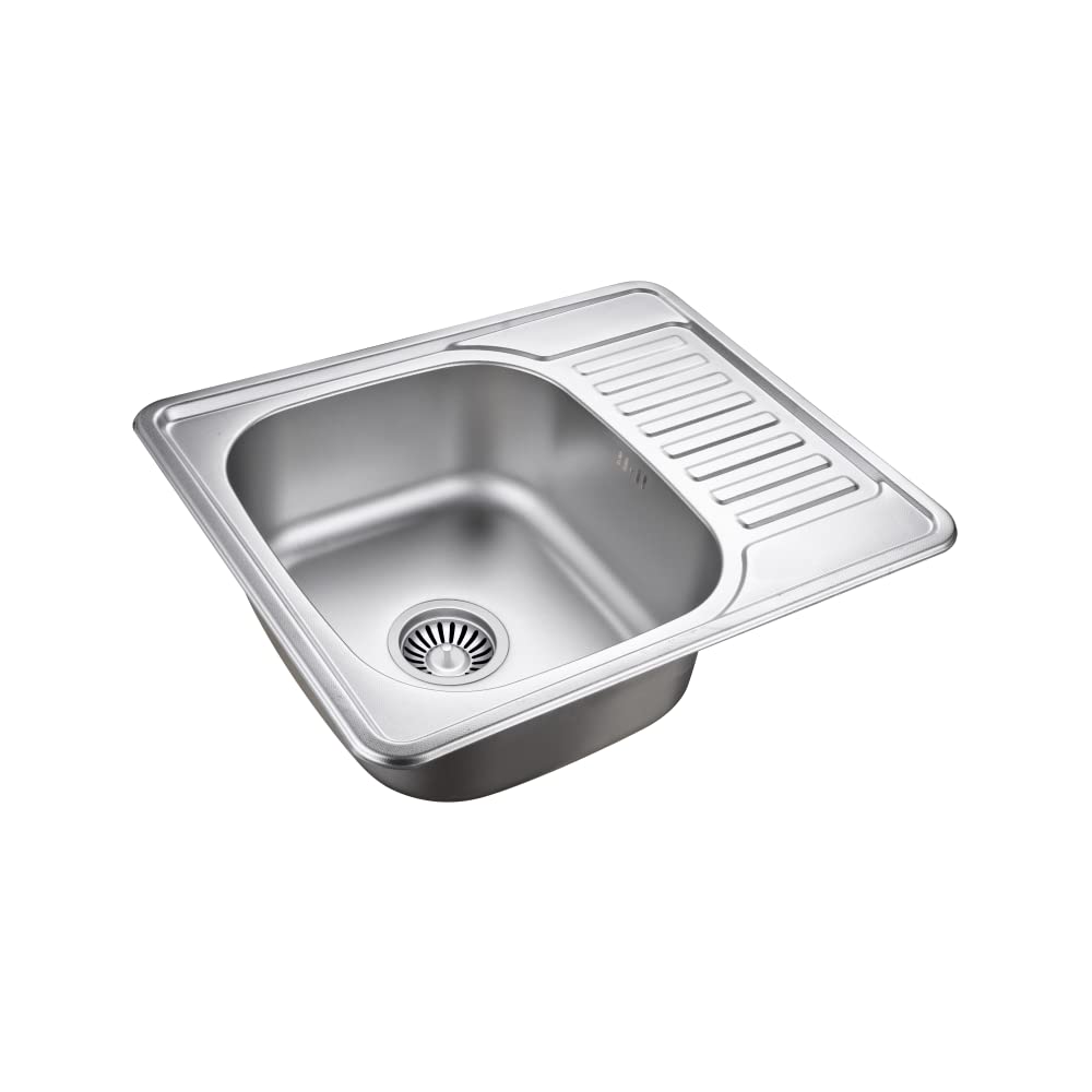 QUADRON Lavello moderno a una vasca in acciaio inox | Dimensioni 45 cm Colore: Satinato | Lavello a una vasca in acciaio inox KEVIN | Scarico incluso | Adatto a mobili da 45 cm | Incasso (SATIN)