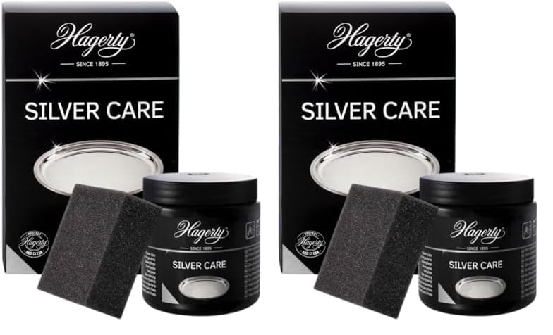 Hagerty Silver Care Silver 185g I Eficaz pasta de pulir plata y metales plateados con agentes antioxidantes I Para limpieza y cuidado de bandejas, fuentes o platos sin brillo I incluye una esponja
