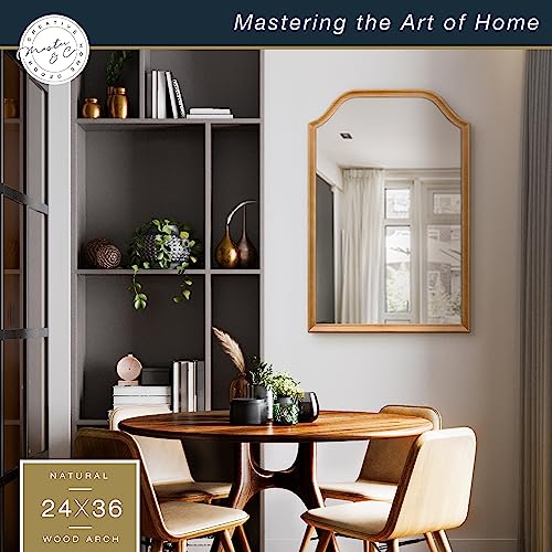 Image of MCS Master & Co. Arched Wall Mirror, 24x36, Natural Woodgrain | Solid Wood Arched Wall Mirror, Natural Woodgrain Frame For Bathroom, Bedroom & Living Room