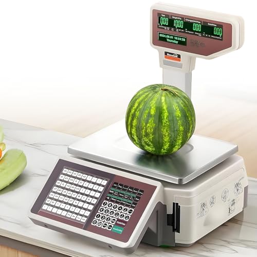 SHENGSHIYU Báscula Comercial,30kg Bascula Electronica,Función Tara,Suma de Productos Pesados y Cálculo de Cambio,Doble Pantalla y Teclado Bascula para Negocio Facil Lectura