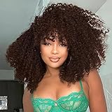 WIGER Short Afro Kinky Curly Wigs for Women Dark Brown Curly Afro Hair Wig Short Curly Bob Wig Synthetic Brown Curly Wigs With Bangs