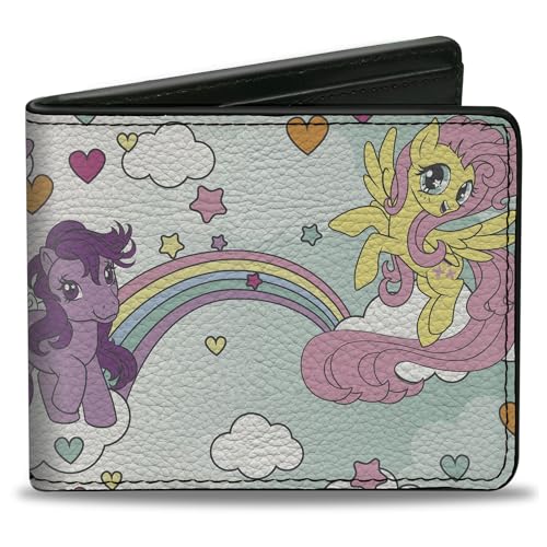 Buckle-Down Hasbro Wallet, Bifold, My Little Pony Three Pony Rainbow Cloud Scene Multi Color, Vegan Leather