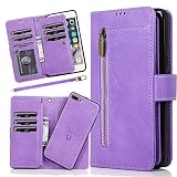 Zipper Wallet Case iPhone 7 Plus Women Girl Card Holder Purse Detachable Magnetic Case Leather Flip