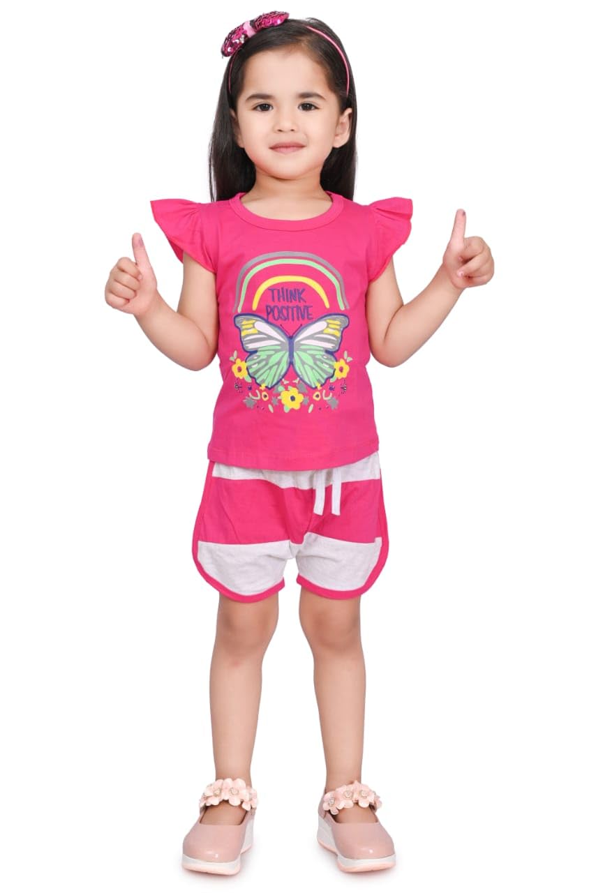 GenericKids Pure Cotton Spendex Digital Printed Short Sleeve Top And Hot Pant 2 Ps Set For Girls Casual Wear