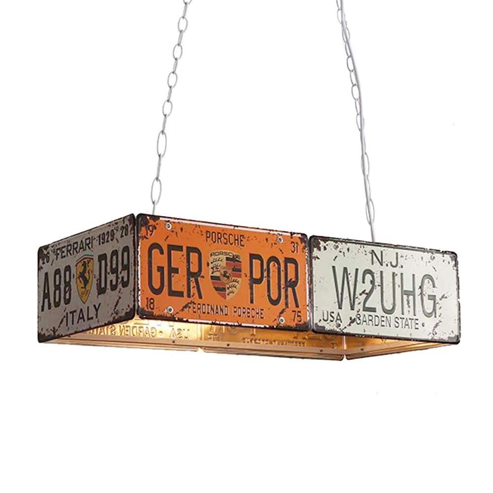 SBTU Vintage Pendant Light Industrial License Plate Creative Decor Chandelier Retro Loft Iron Ceiling Lighting E27 Hanging Light For Dinning Room Restaurant Bar Cafe (C)