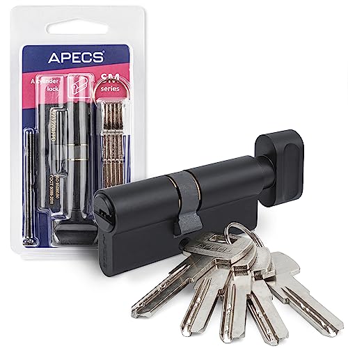 APECS Cilindro de cerradura negro con pomo para cerradura de cilindro de 100 (40C/60) mm para cerradura de puerta con 5 llaves modelo SM-100(40C/60)-C-BLM
