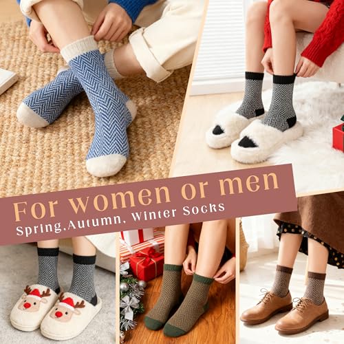 Image of LOCONHA Womens Wool Socks 5 Pairs Winter Warm Sock Thick Knit Cabin Cozy Crew Soft Socks Gifts for Women