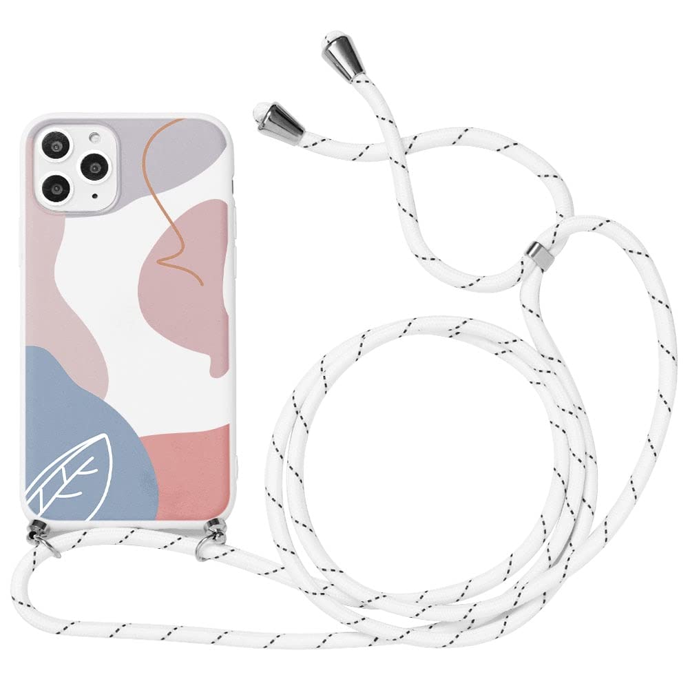 Phoona Crossbody Case for Apple iPhone 13 Pro Max 6.7", Neck Strap Chain Necklace Protective Cover with Adjustable Cord Lanyard Rope TPU Silicone Shockproof Shell for iPhone 13 Pro Max-Leaf Design