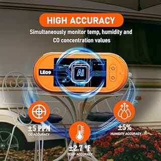 LSENLTY Tragbare CO-Detektoren unterstützen 500 Stunden Standby-Zeit, 3-in-1-CO-Detektor (Temperatur, Luftfeuchtigkeit und CO), Alarmfunktion und Lanyard-Design für Camping, Reisen, Autos, Orange