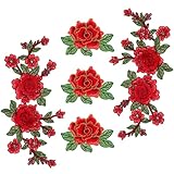 5pcs Rose Flower Embroidered Patches, Applique Sewing Patches, Patches for Arts Crafts DIY Decor, Red Flower Fabric Patches for Jeans DIY Crafts Making Bags Craft Decoration Jackets Dress
