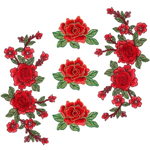 5pcs Rose Flower Embroidered Patches, Applique Sewing Patches, Patches for