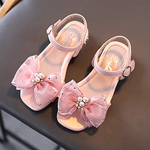 Children Sandals Soft-Soled Princess Shoes Slippers Pearl Children Non-Slip Bowkont Flat Girl's Shoes (Pink, 6-7Years)3