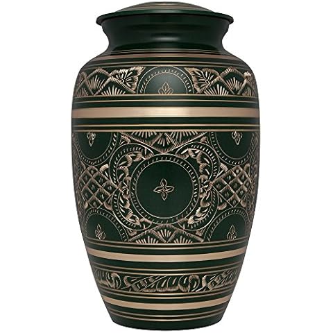 Irish Green Funeral Urn by Liliane Memorials - Cremation Urn for Human Ashes - Hand Made in Brass - Suitable for Cemetery Burial or Niche - Large Size fits Remains of Adults up to 200 lbs - Cassis Cover