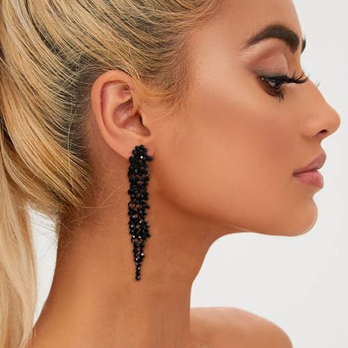 EVER FAITH Wedding Rhinestone Crystal Art Deco Statement Earring, Banquet Prom Long Chandelier Dangle Earrings for Women Bride2