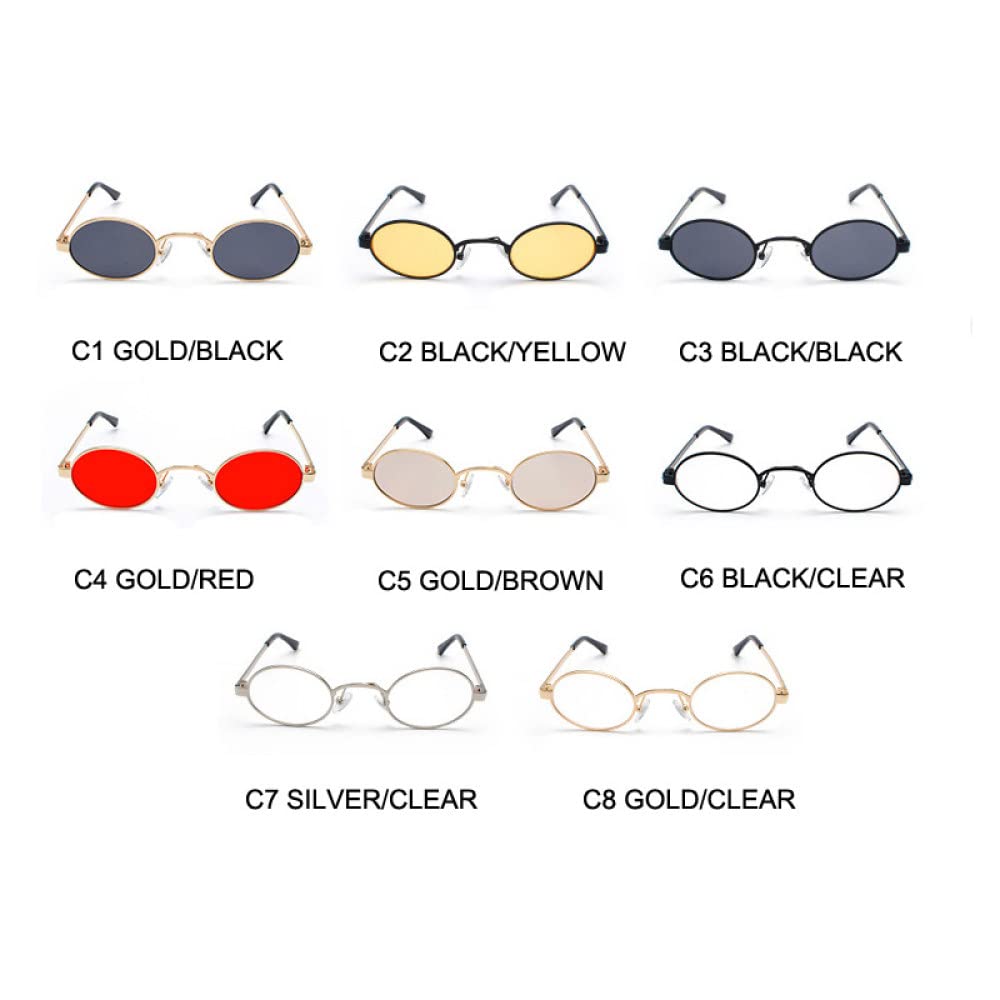 Trendige Sonnenbrille, Klassische ovale Sonnenbrille mit kleinem Rahmen für Herren, Metall-Punk-Sonnenbrille, Damen, Retro-Sonnenbrille, runde Brille, Steampunk, UV400, C6 Schwarz, transparent, wie