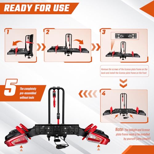 GEARFLOW 2-Bike Towbar Bike Rack for Cars, Electric Foldable Bike Carrier, with Wheels and Handles, Max Load 60kg for E-Bikes, Fits 50mm Towball Hitch, Anti-Theft Locks, E-Mark Lights - Image 8