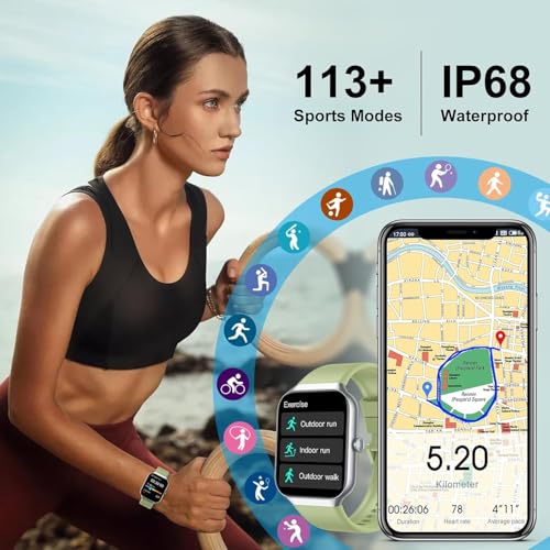 Image of Smart Watch 2026 NEW 1.96 inch Smartwatch for Men Women(Answer /Make Call),Fitness Watch with 110+ Sport Modes, Reloj Inteligente with Sleep Monitor /Heart Rate /Step /IP68,for Android iOS, Silver green