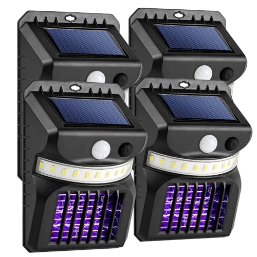 ZEOPLE 電撃殺虫器 ソーラー充電式 殺虫灯 ソーラーライト センサーライト 照明/蚊取り両方使用可能 光色切替可能 3モード搭載 人感センサー付き UV光源誘引式 屋外照明&虫除け LED光源吸引式 捕虫器 蚊取り器 誘蛾灯 IP44防水 玄関/病院