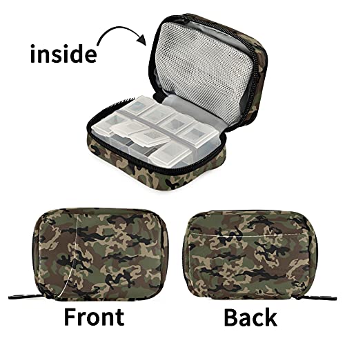 Image of Naanle Military Camo Pill Box 7 Day Pill Case Travel Pill Organizer Bag with Zipper Portable Weekly Case Compact Size for Vitamin Supplement Holder