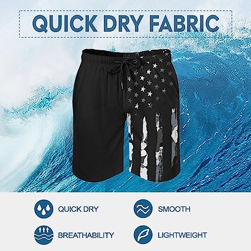Mens Swim Trunks, Vintage Camo Distressed Black American Flag Camouflage USA Flag Beach Shorts Perfect Lining Swimwear Drawstring Beach Bathing Suits Pant with Pockets Mesh Lining XL4