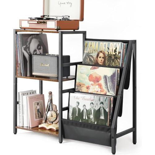 3-Tier Record Player Stand, Vinyl Storage Turntable Stand, Vinyl Record Player Holder Table Holds Up to 200 Albums for LivingRoom,Bedroom,Office, Black