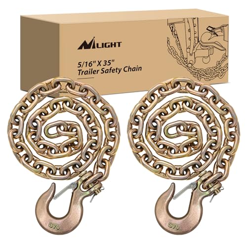 Image of Nilight 5 /16 inch X 35 inch Trailer Safety Chain 2pcs Grade 70 Towing Chain with Clevis Snap Hooks 18800lbs Break Strength for Trailer, RV,and Boat Towing