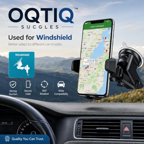 Image of OQTIQ SUCGLES Easy One Touch Car Phone Holder, Dashboard & Windshield Mobile Mount with Suction Cup, Telescopic Arm & 360 Rotation, Universal Stand for iPhone, Samsung & All Smartphones