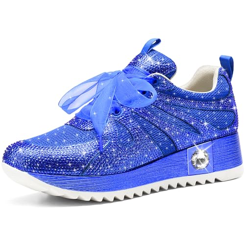 Image of FINDVELL Women's Fashion Glitter Sneakers Platform Wedge Shoes Sparkly Rhinestone High Top Sneakers Trendy Sequin Shoes Wedding Bride Dress