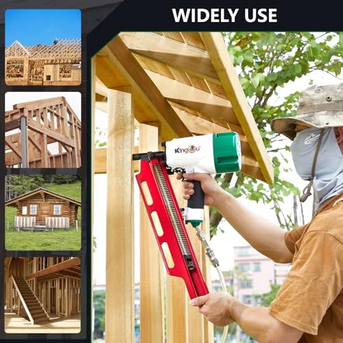 Image of KingOu Mexican Style 21 Degree NR2183M Light Weight (7.8lb) Framing Nailer, Pneumatic Framing Nail Gun with Aluminum Magazine, 2-Inch up to 3-1 /4-Inch Plastic Collated Full Head Framing Nails