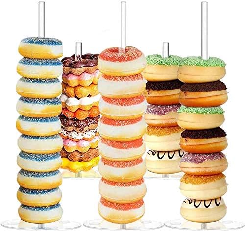 DYCacrlic Acrylic Donut Stands - Doughnut Stand Tower - Clear Donut Bagels Display Stand Holder for Wedding Birthday Treat Parties, 5 Pieces